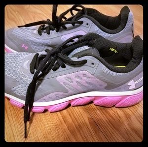 Pink/grey under armour running shoes